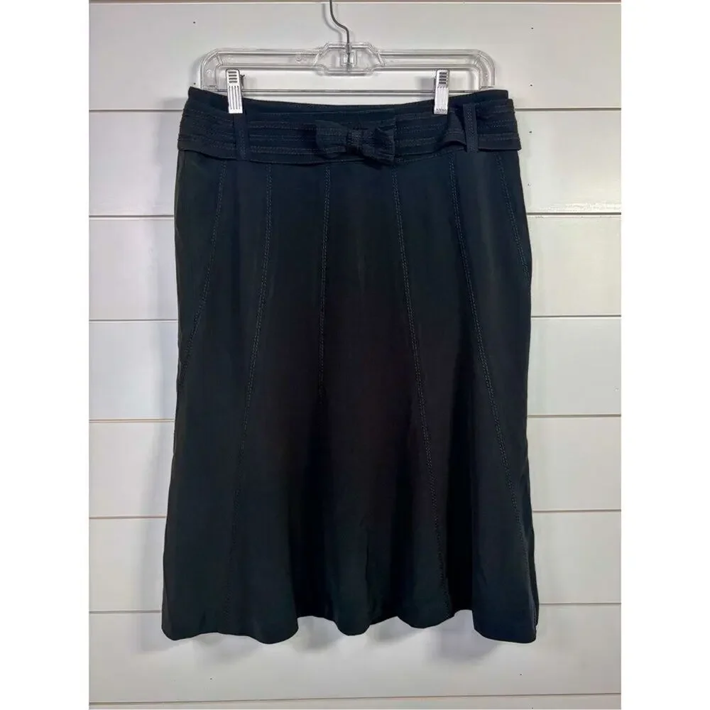 Karen Millen Women's Paneled Bow Belted Flared Hem Mini Skirt Black Size 6